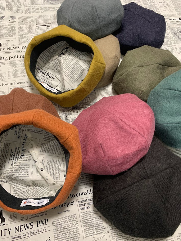 秋冬向け ベレー帽（ネイビー・紺） リネンウール 9枚目の画像