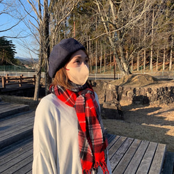 秋冬向け ベレー帽（ネイビー・紺） リネンウール 2枚目の画像