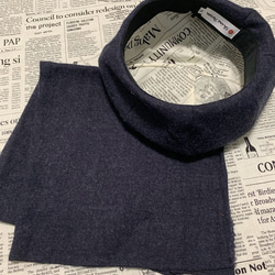 秋冬向け ベレー帽（ネイビー・紺） リネンウール 5枚目の画像