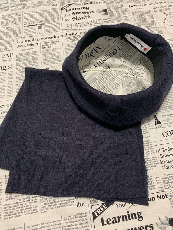 秋冬向け ベレー帽（ネイビー・紺） リネンウール 5枚目の画像