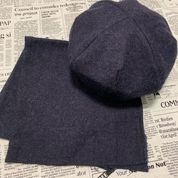 秋冬向け ベレー帽（ネイビー・紺） リネンウール 4枚目の画像