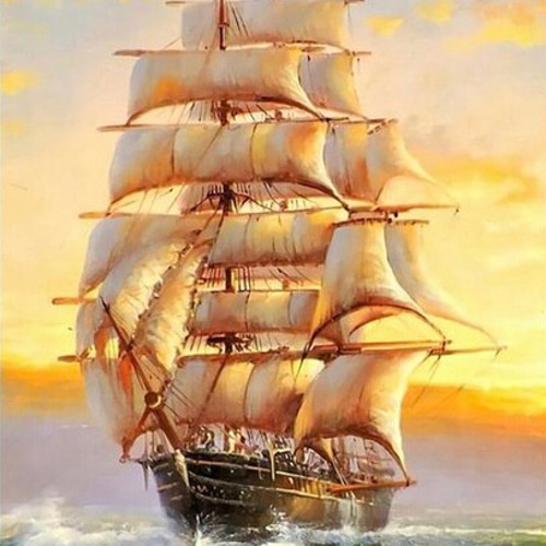 大人気！ALLスクエアクリスタルダイヤモンドアートキット 船 四角 A3