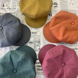 秋冬向け キャスケット（オレンジ） リネンウール 9枚目の画像