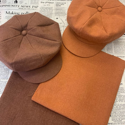 秋冬向け キャスケット（オレンジ） リネンウール 7枚目の画像