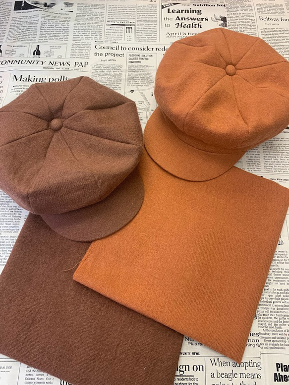 秋冬向け キャスケット（オレンジ） リネンウール 7枚目の画像