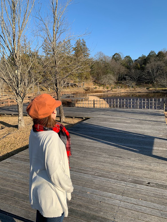 秋冬向け キャスケット（オレンジ） リネンウール 3枚目の画像