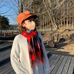 秋冬向け キャスケット（オレンジ） リネンウール 2枚目の画像