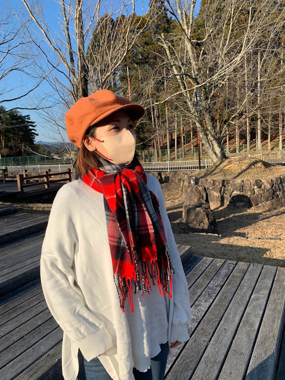 秋冬向け キャスケット（オレンジ） リネンウール 2枚目の画像