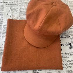 秋冬向け キャスケット（オレンジ） リネンウール 6枚目の画像