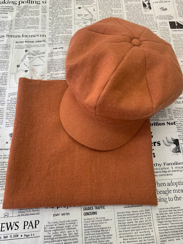 秋冬向け キャスケット（オレンジ） リネンウール 6枚目の画像