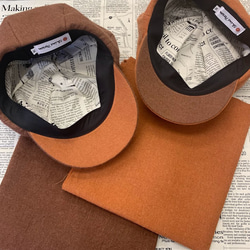 秋冬向け キャスケット（オレンジ） リネンウール 8枚目の画像