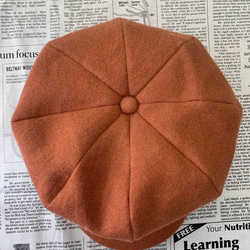 秋冬向け キャスケット（オレンジ） リネンウール 4枚目の画像