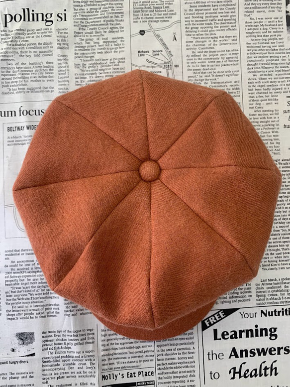 秋冬向け キャスケット（オレンジ） リネンウール 4枚目の画像