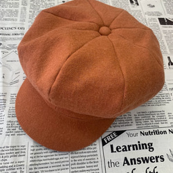 秋冬向け キャスケット（オレンジ） リネンウール 1枚目の画像