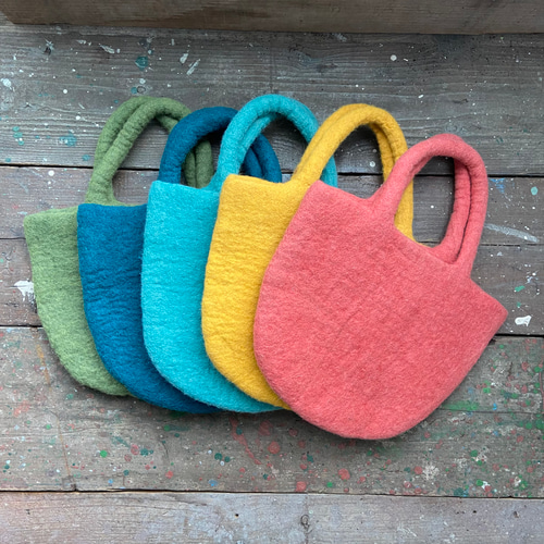 オリジナル 羊毛 フェルト バッグ トート ハンドメイド 裏地付き