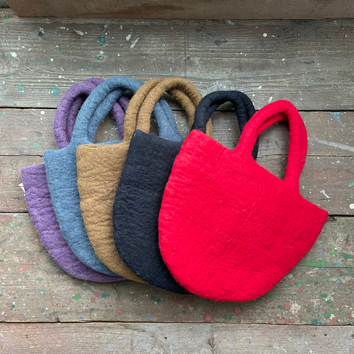 オリジナル 羊毛 フェルト バッグ トート ハンドメイド 裏地付き