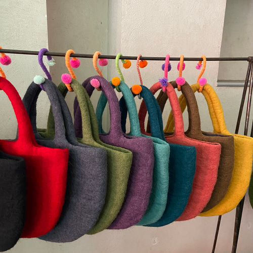 オリジナル 羊毛 フェルト バッグ トート ハンドメイド 裏地付き