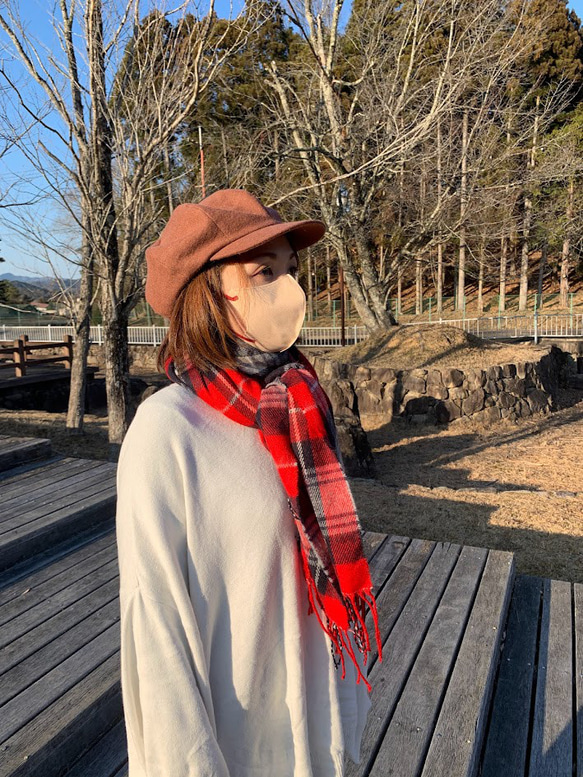 秋冬向け キャスケット（レンガ） リネンウール 2枚目の画像