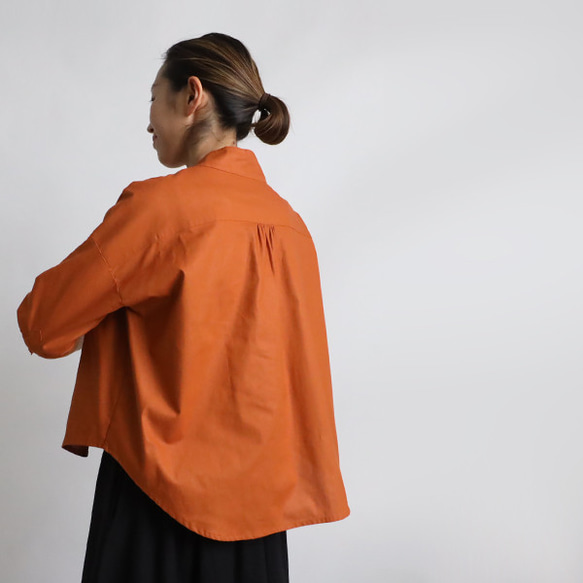 ⁂ラスト１初夏ＳＡＬＥギマ擬麻コットン　立襟　スタンドカラー　幅広　シャツ　ジャケット　ゆったり　前開き　オレンジK91 6枚目の画像