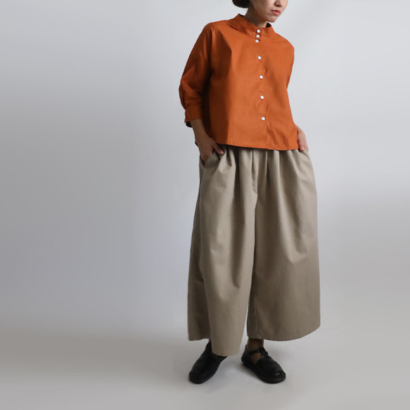 ⁂ラスト１初夏ＳＡＬＥギマ擬麻コットン　立襟　スタンドカラー　幅広　シャツ　ジャケット　ゆったり　前開き　オレンジK91 10枚目の画像