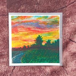 原画・一点物 ・オイルパステル画】「ミモザ・抽象画」 葉書サイズの