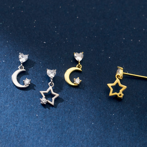 411Fj【高品質】夜空ピアス　SV　月　星　左右非対称　アシンメトリー　可愛い 411Fi【高品質】夜空ピアス SV 月 星 左右非対称 アシンメトリー