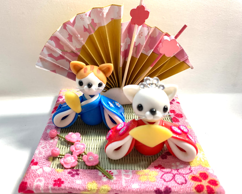☆猫ちゃんのお雛様 (受注生産)樹脂粘土 ひな祭り その他置物 おり姫