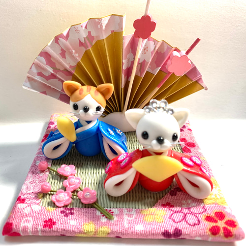 ☆猫ちゃんのお雛様 (受注生産)樹脂粘土 ひな祭り その他置物 おり姫