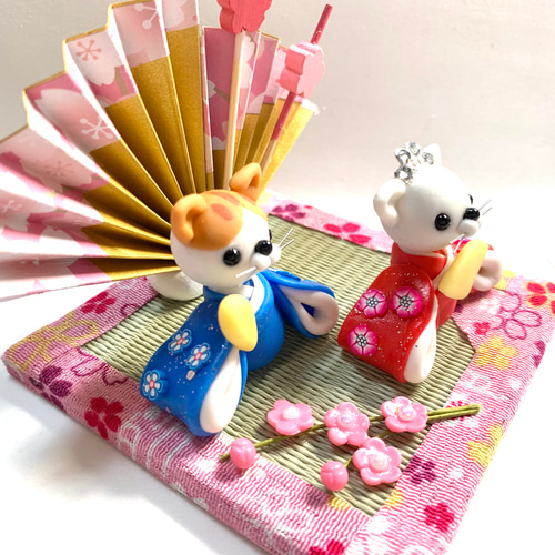 ☆猫ちゃんのお雛様 (受注生産)樹脂粘土 ひな祭り その他置物 おり姫