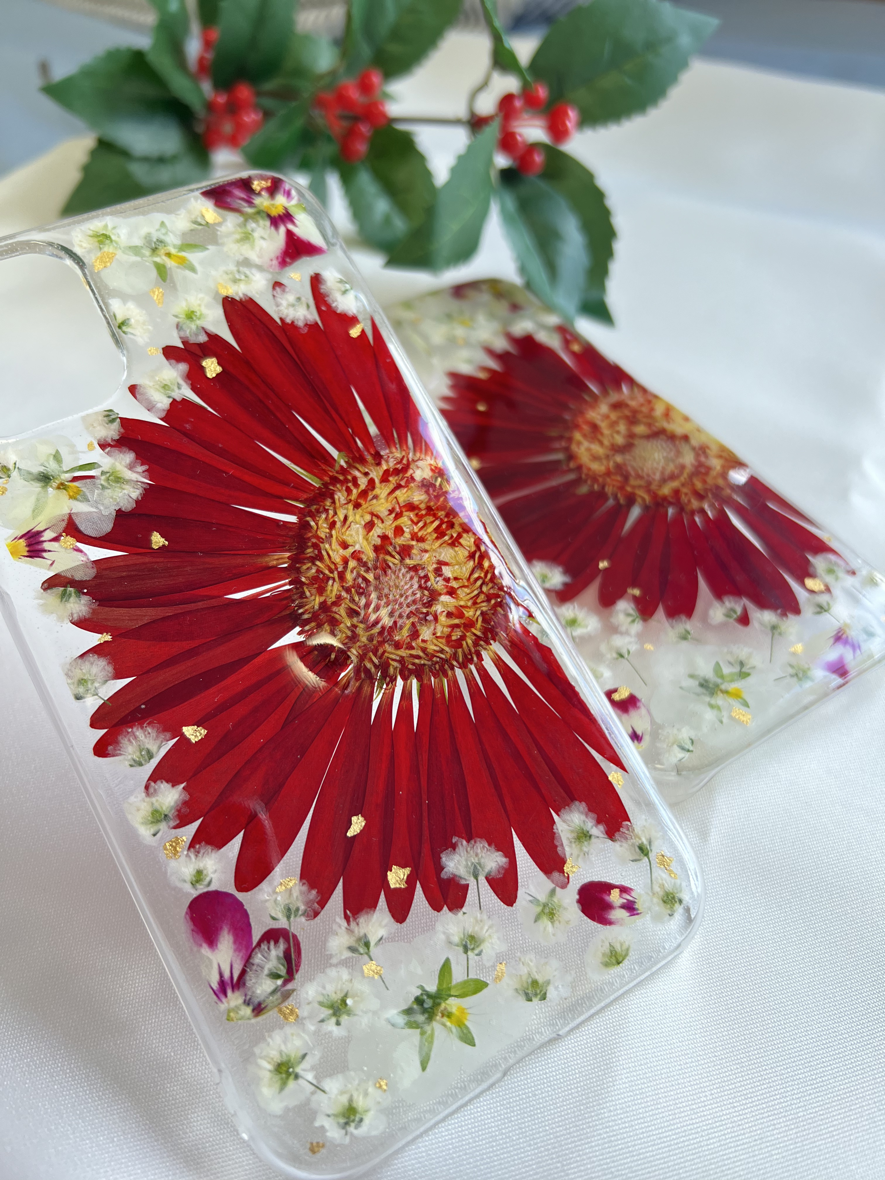 華やかなビオラの押し花スマホケース Ω スマホケース・カバー