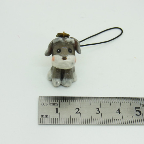 【まめちゃん】シュナウザーキーホルダー他 再販・まめわんこストラップ（シュナウザー） 携帯ストラップ