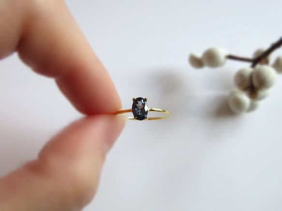 [美麗的顆粒] 6 x 4mm 稀有顏色「藍色尖晶石」戒指 第2張的照片