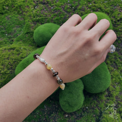 ⠷夏日．蟬⠾ 925純銀茶晶綠雲母串珠手環 第4張的照片