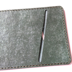 極薄革の両面カードケース　ダークグリーン　マヤベリーversion　両面２枚収納 2枚目の画像