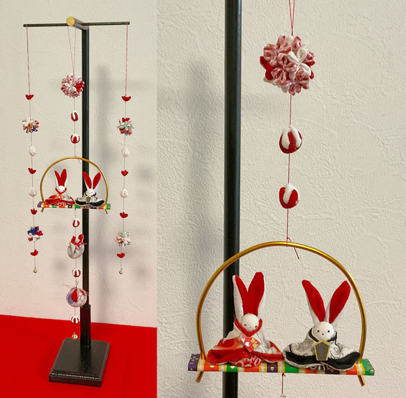 古布うさぎ　吊るし飾り　ひな祭り 古布吊るし飾り お雛様 お正月 うさぎ吊るし飾り 古布 古布うさぎ