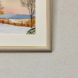 「雪景色・穏やかな朝」透明水彩画　原画　風景画　額縁付　SMサイズ 5枚目の画像