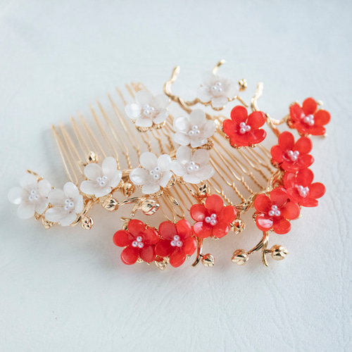 梅のヘアコーム プラバン ヘアアクセサリー 髪飾り かんざし コーム
