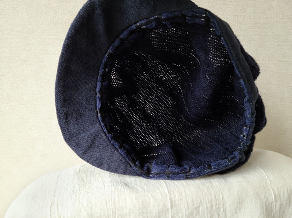 魅せる帽子☆ウールニットと異素材のキャスケット～ネイビー 9枚目の画像