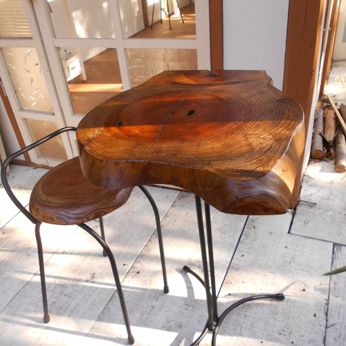 ひのき ひとりカフェテーブルイスセット 12-28 机・デスク Rengasha