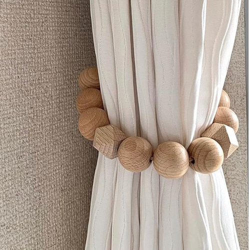 ブナ25mm八角デザイン】ウッドビーズのカーテンタッセル 2本セット