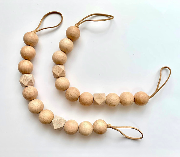 ブナ25mm八角デザイン】ウッドビーズのカーテンタッセル 2本セット