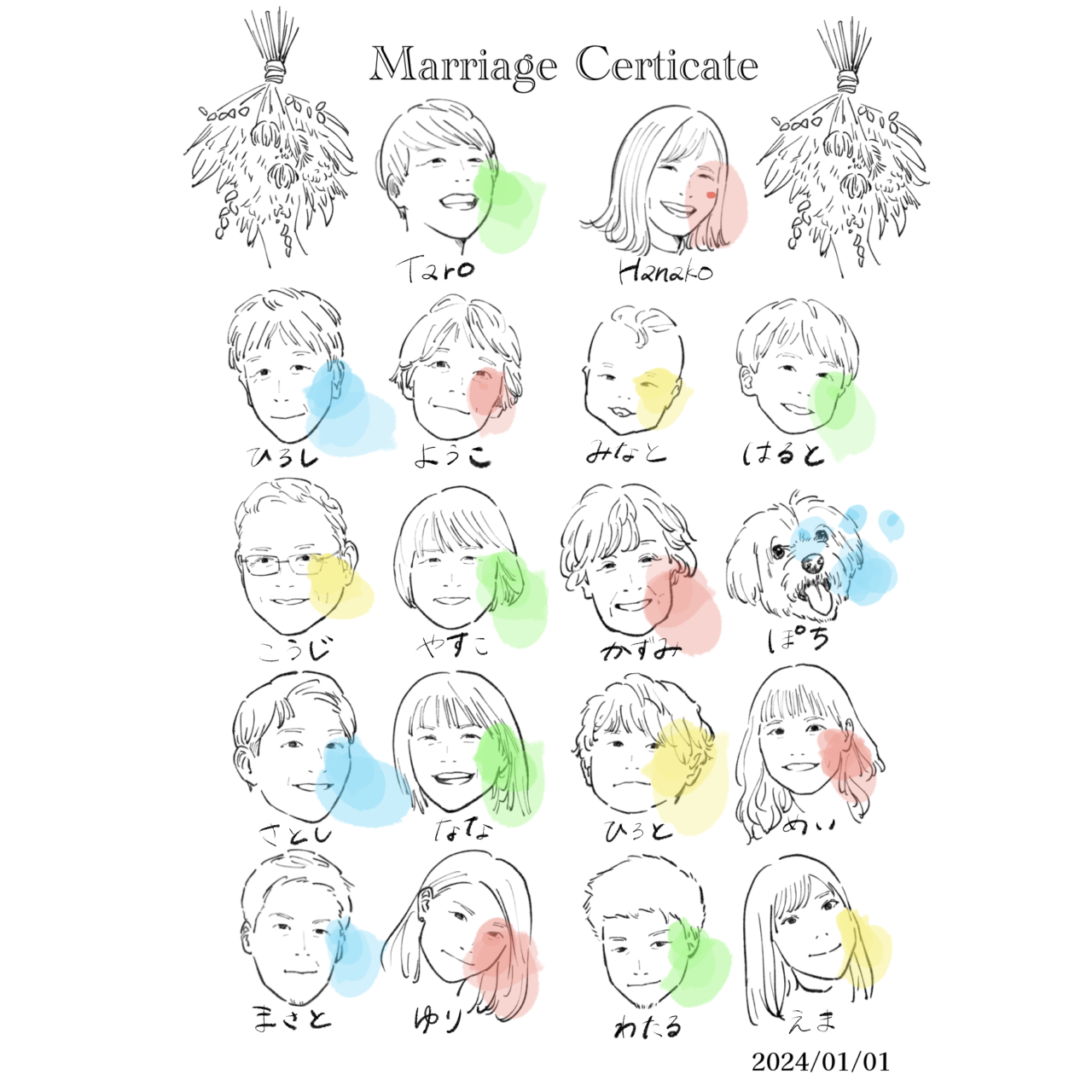 Minami様似顔絵結婚証明書B