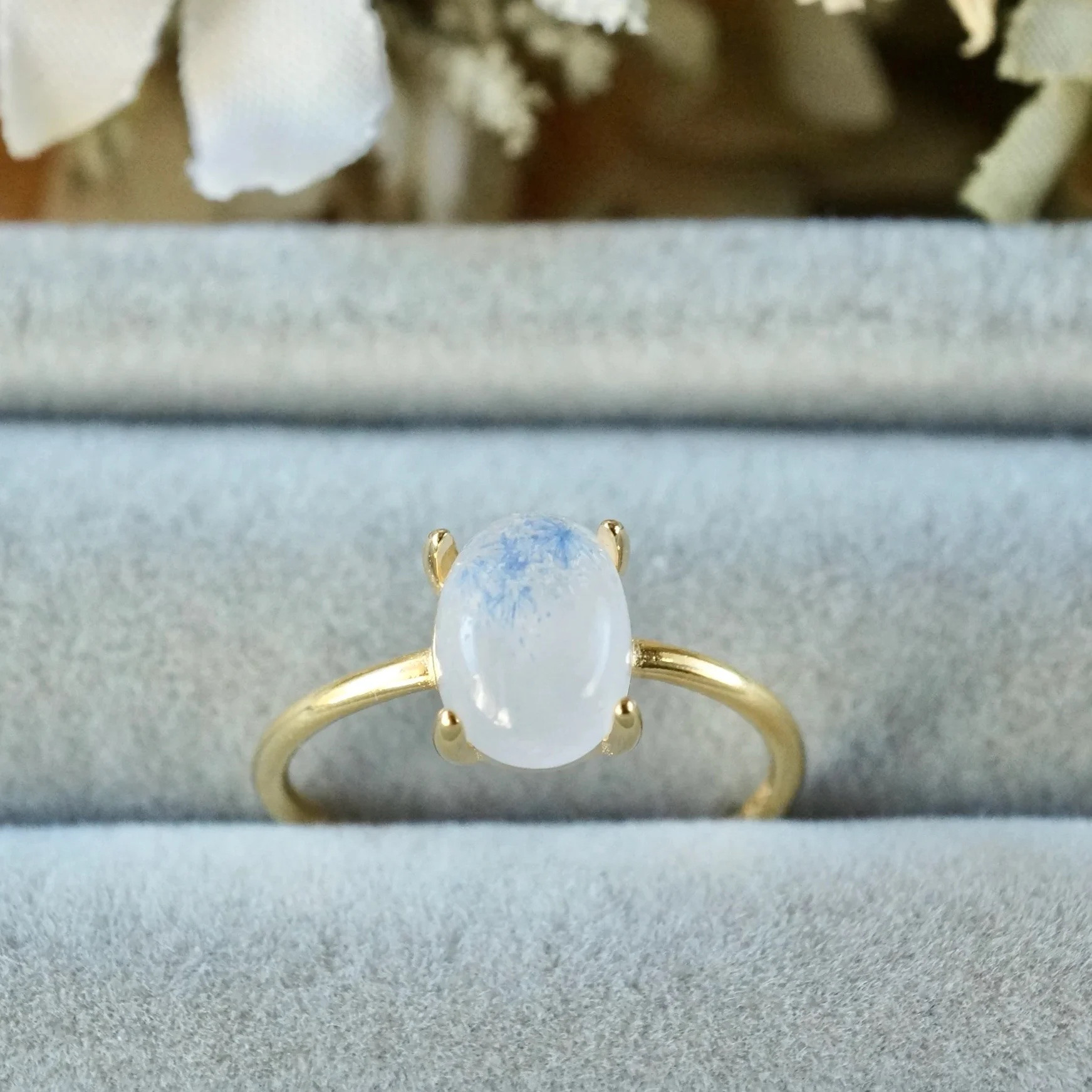 【受注制作】デュモルチェライトインクォーツ　リング　7号〜フリーサイズ/7号/9号/11号/13号/15号　8x6mm