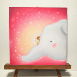 冬の天使 シマエナガと輝くクリスマスツリー【原画】オイルパステル