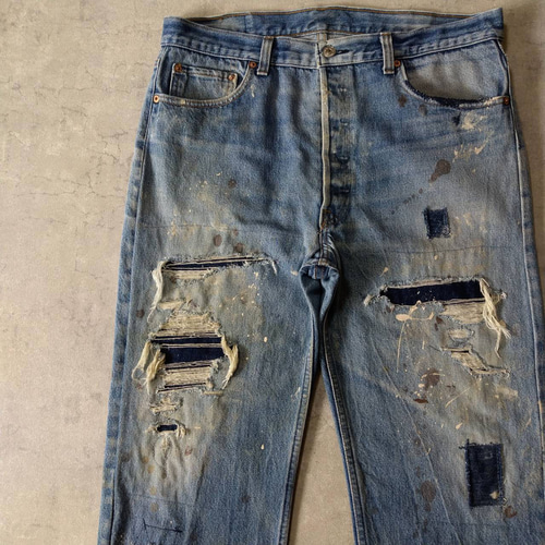 W36相当 リペアカスタム usa製 リーバイス 501 リメイクデニム
