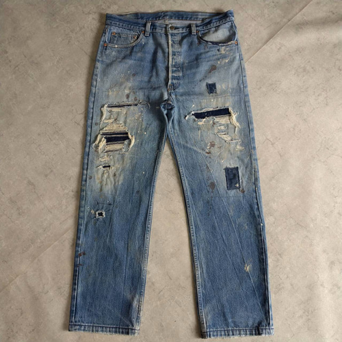 W36相当 リペアカスタム usa製 リーバイス 501 リメイクデニム