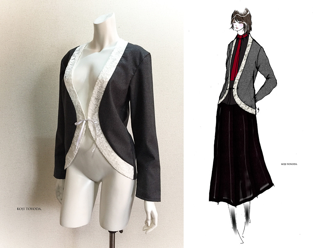 【1点もの・デザイン画付き】グレーウール＆レースカーディガン（KOJI TOYODA）