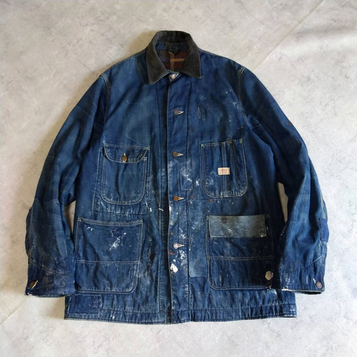 ビンテージ デニム カバーオール パッチワークリペア 雰囲気