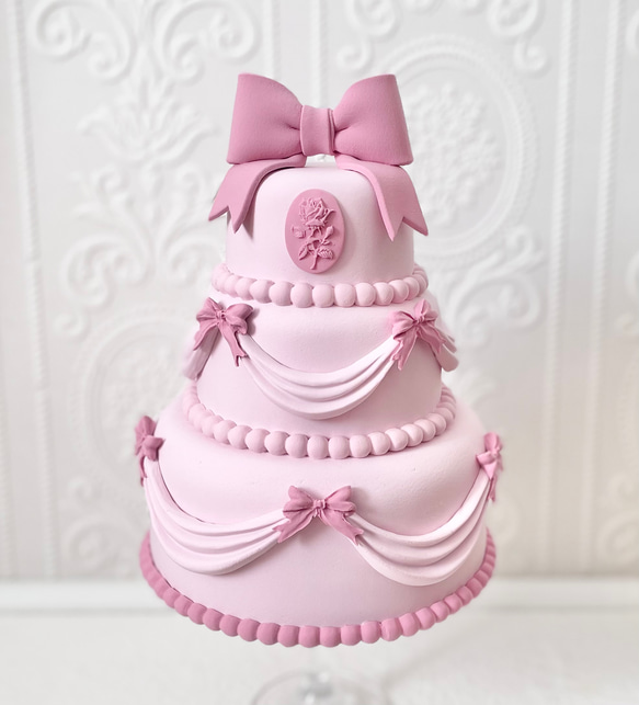 ドレープりぼんクレイケーキ3段✳︎くすみピンク＊色変更可＊推し