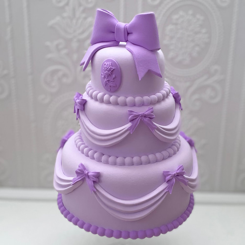 ドレープりぼんクレイケーキ3段✳︎くすみピンク＊色変更可＊推し